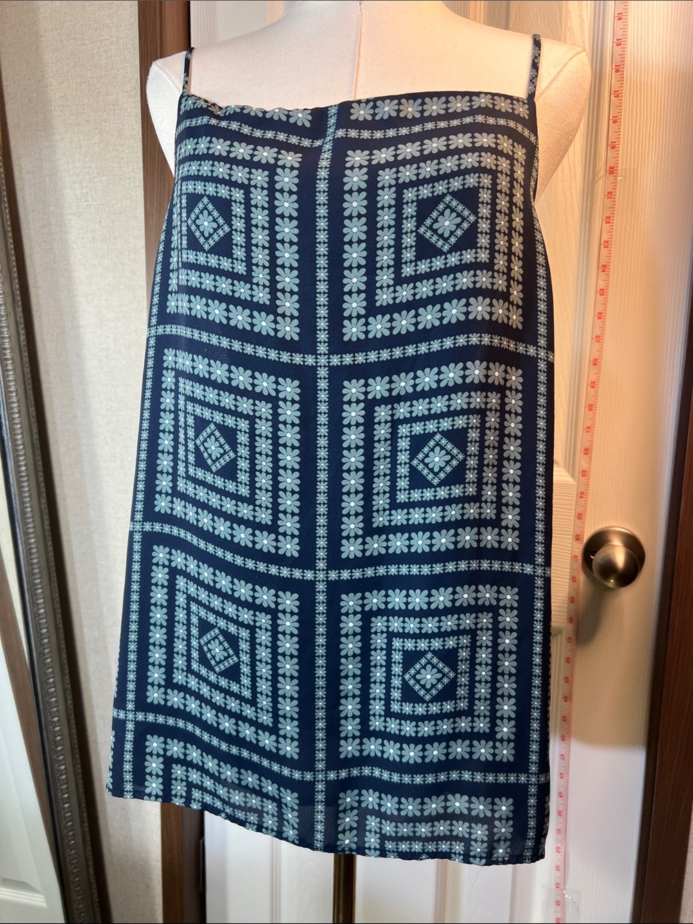 LOFT Navy and Light Blue Printed Mini Slip Skirt